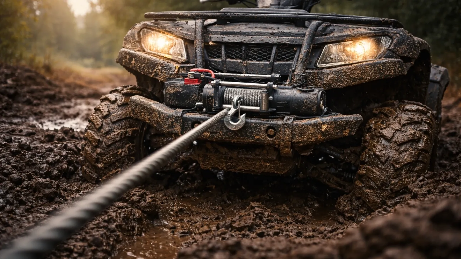 ATV winch in action after wiring