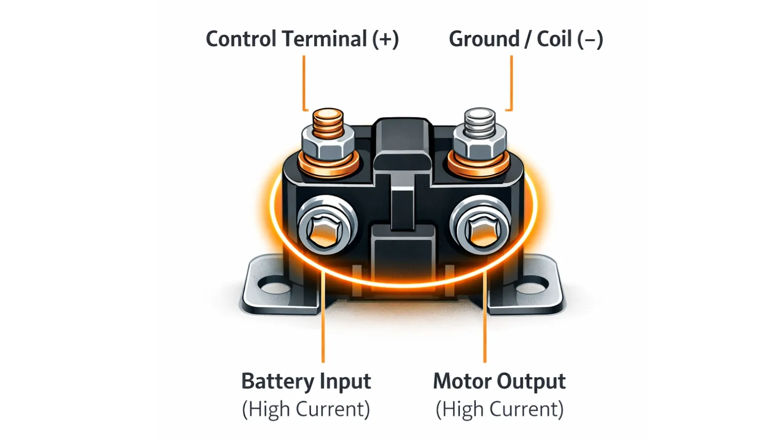 4-post ATV winch solenoid terminals labeled