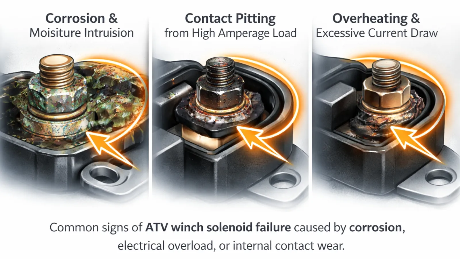 ATV winch solenoid corrosion and heat damage