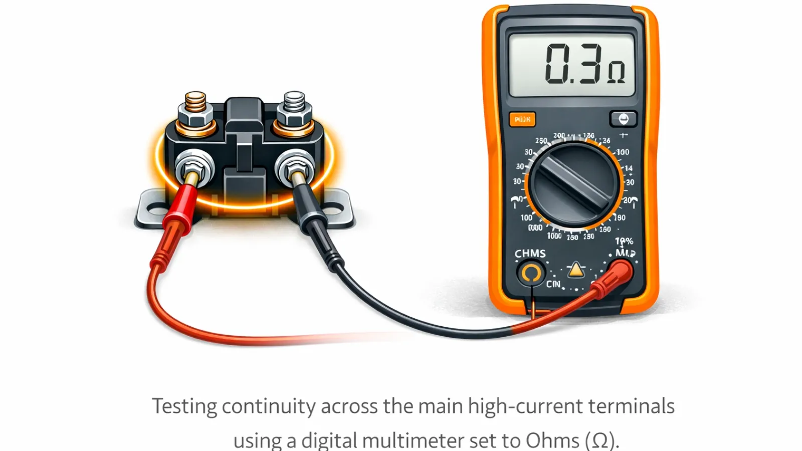 Testing ATV winch solenoid continuity with multimeter
