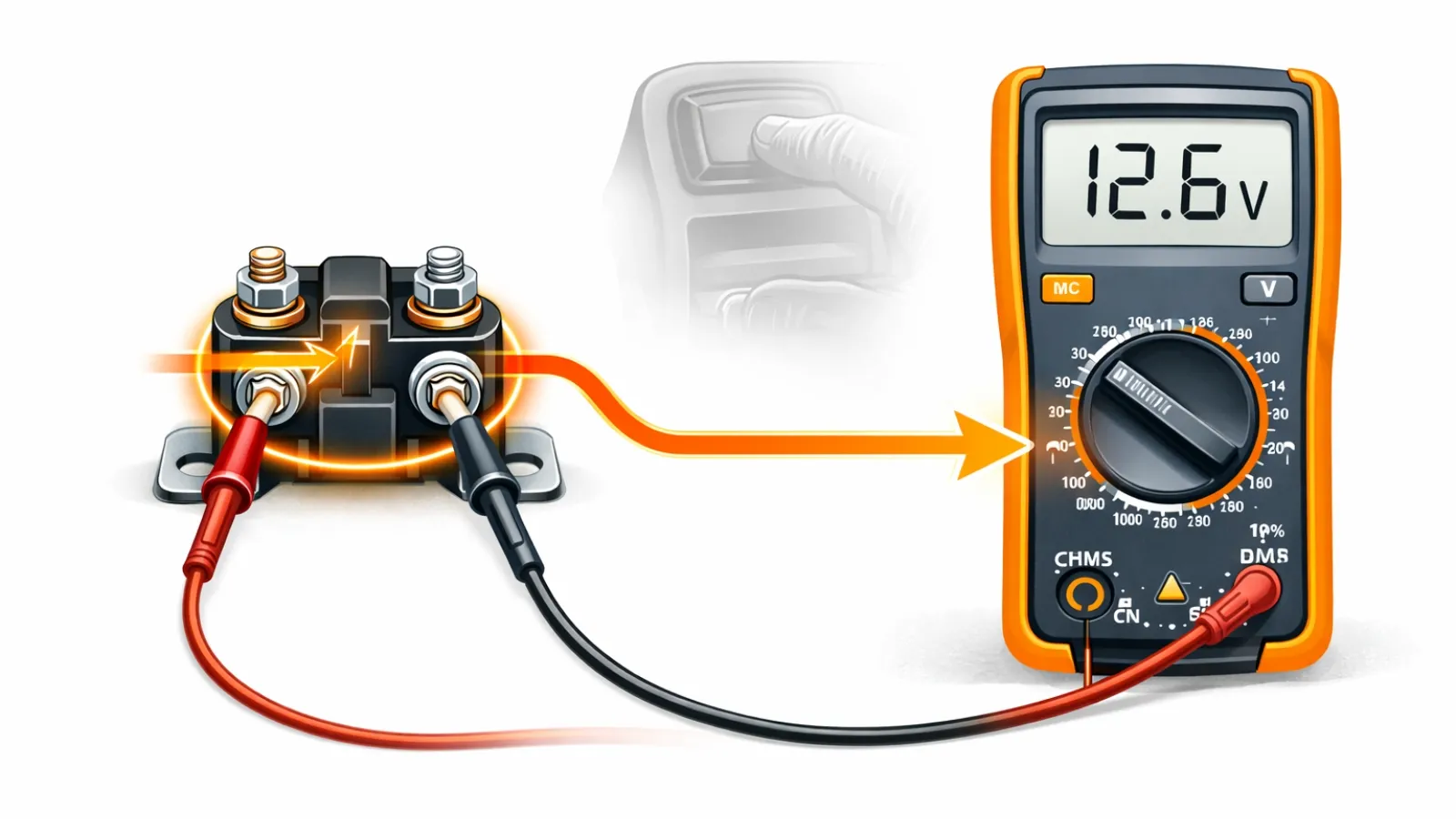 Testing voltage transfer on ATV winch solenoid