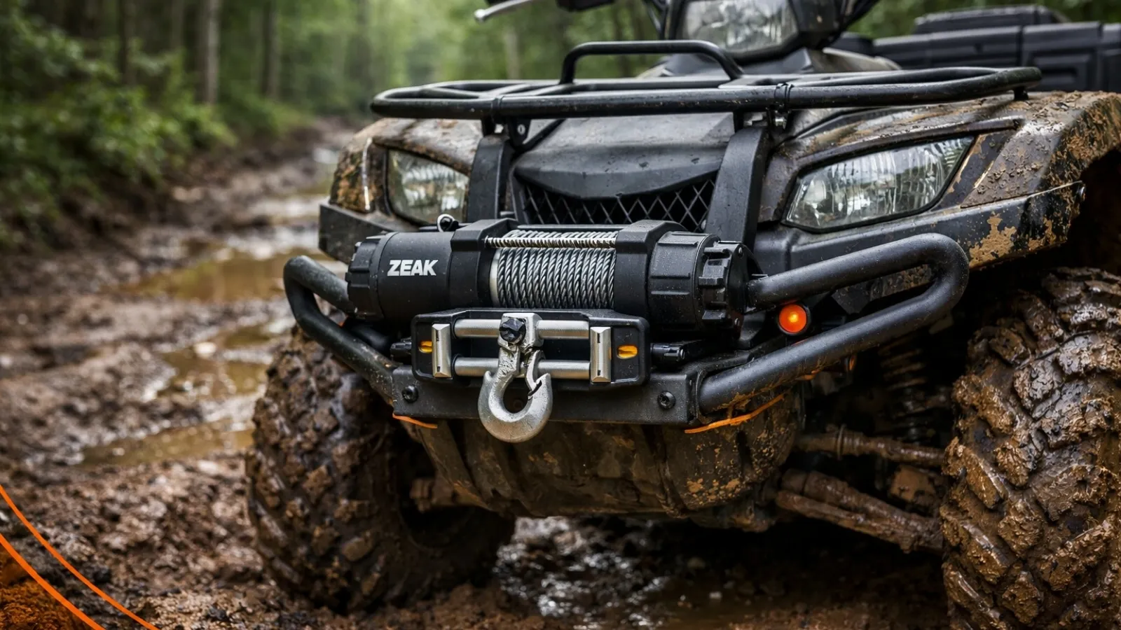 zeak winch installed on atv front bumper