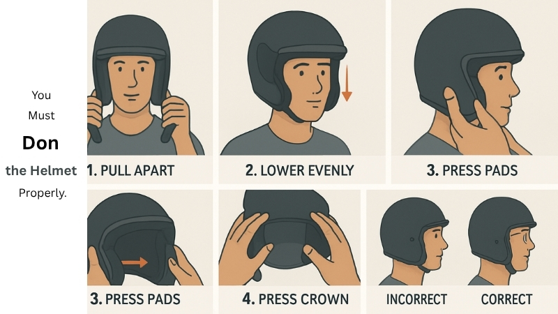 donning the helmet properly