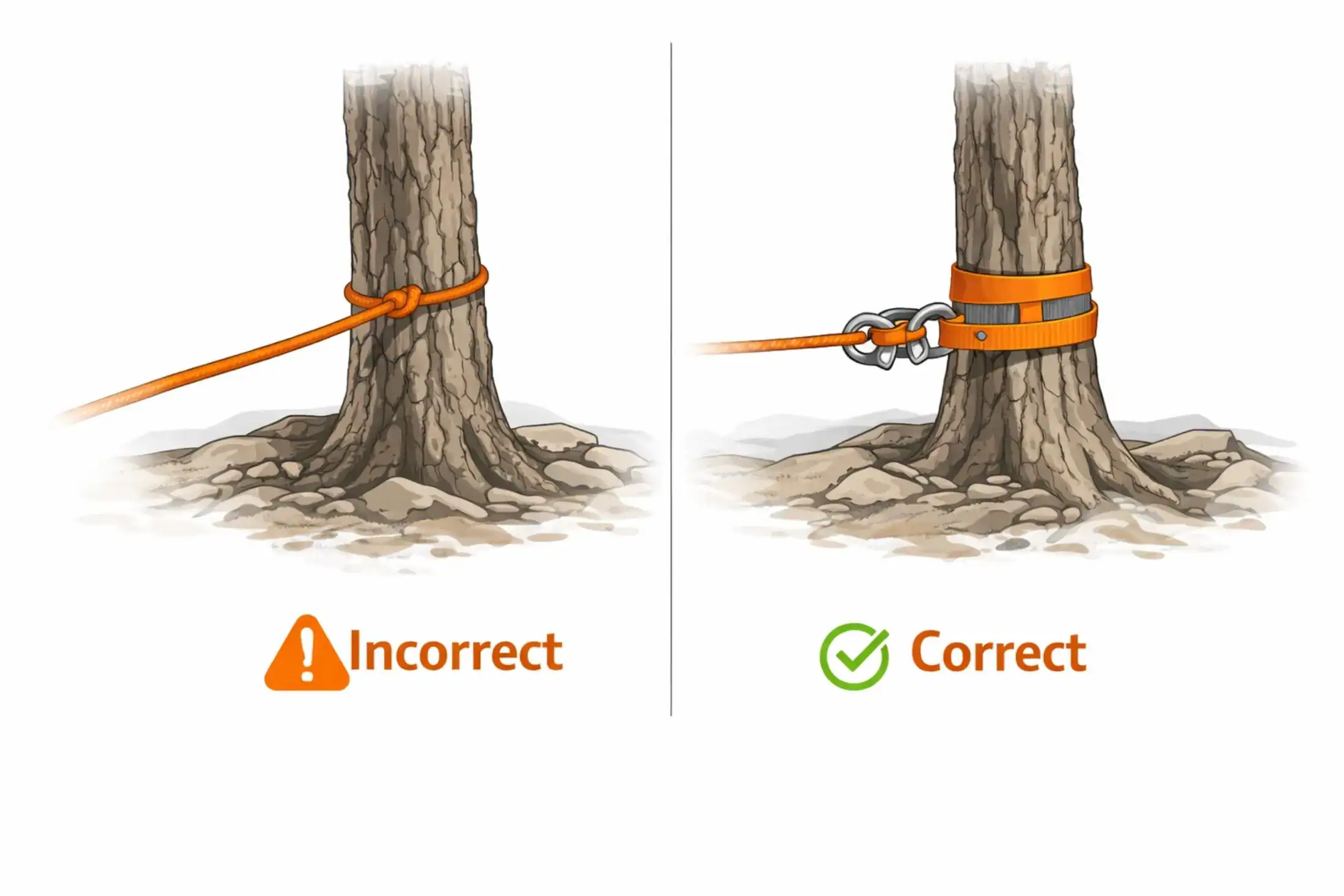 Correct vs incorrect winch anchor setup