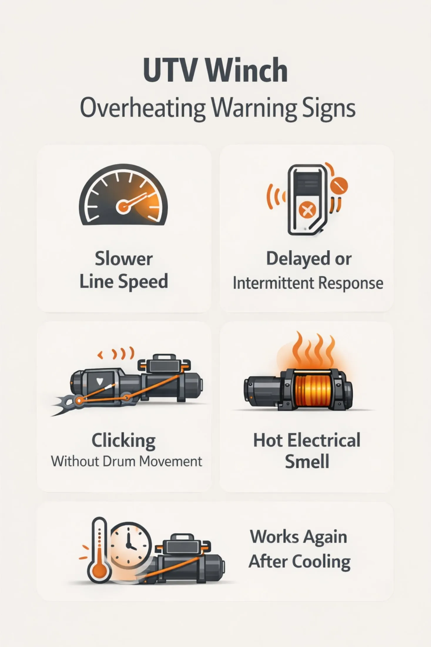 Signs of UTV winch overheating
