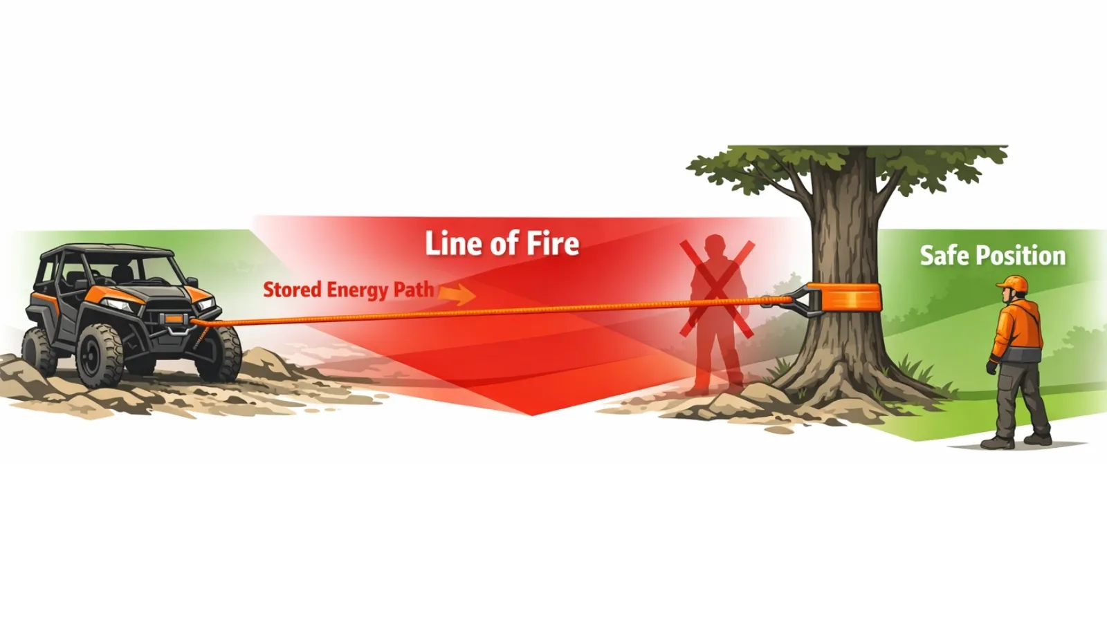 UTV winch line of fire danger zone