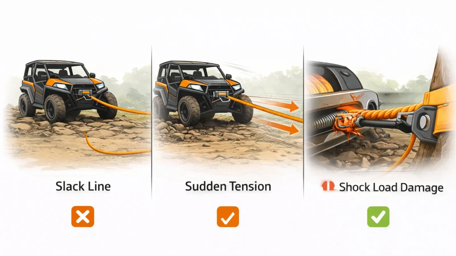 UTV winch shock loading sequence