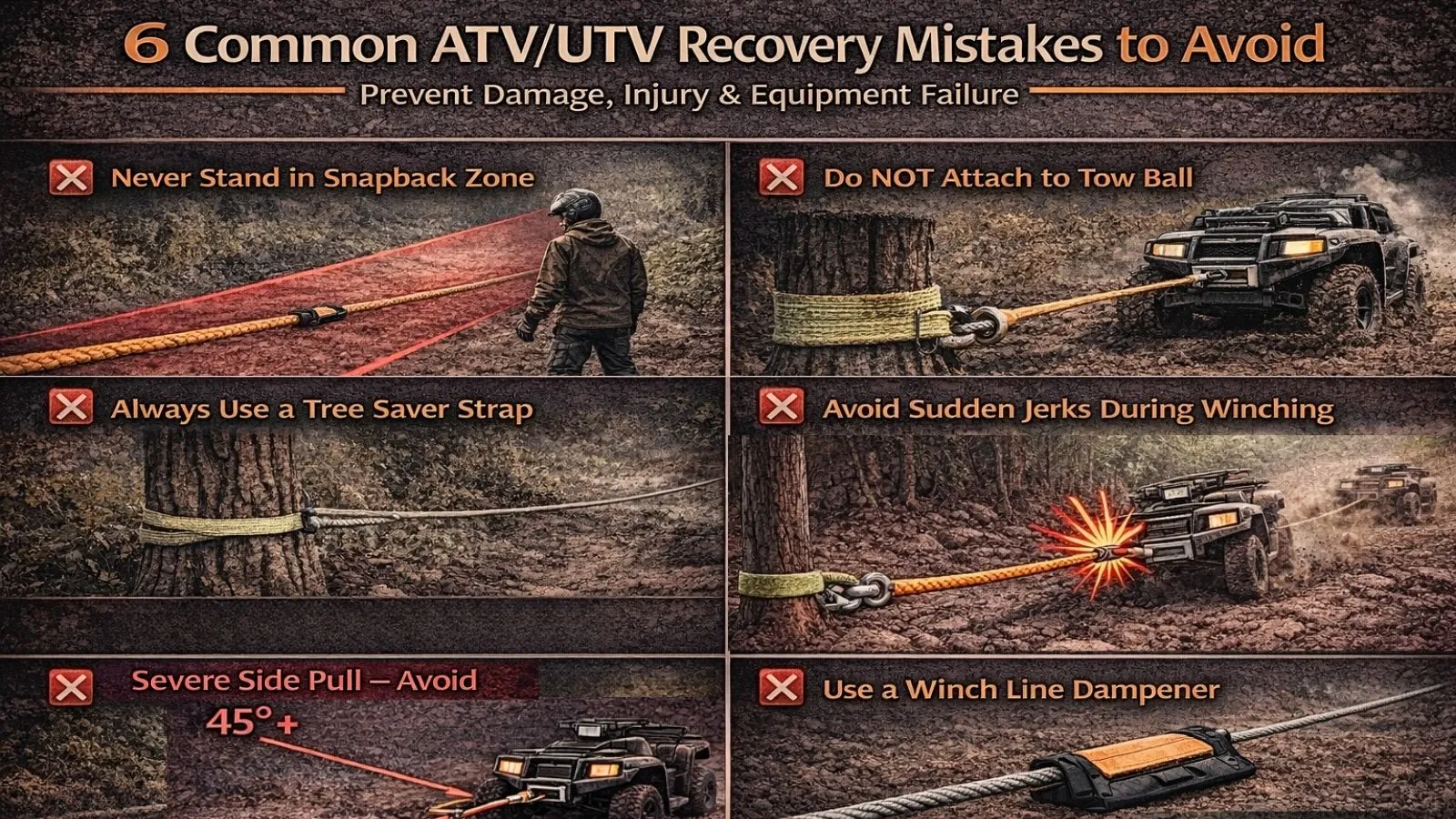 common ATV winch recovery mistakes infographic