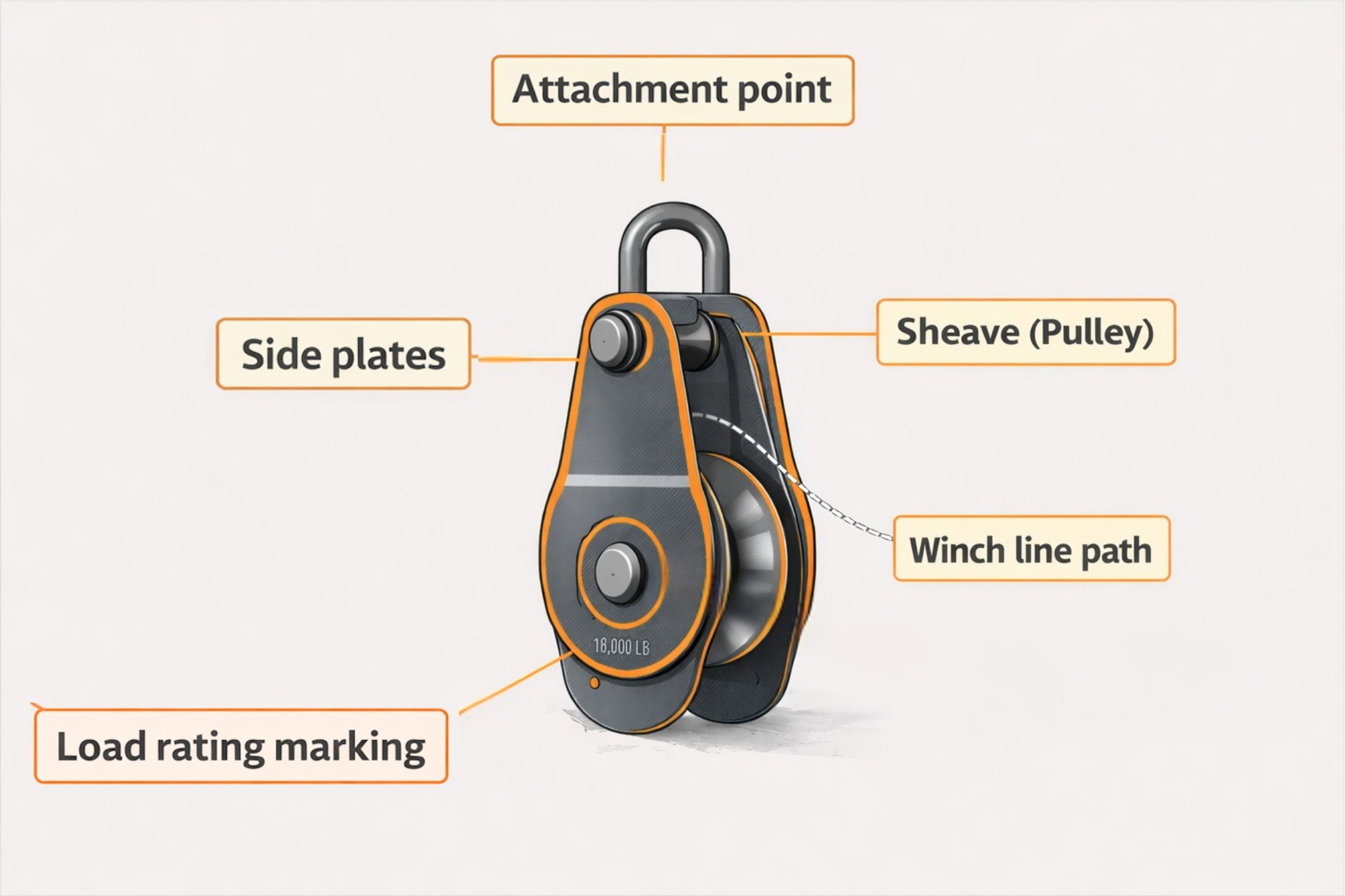snatch block winch line path & components